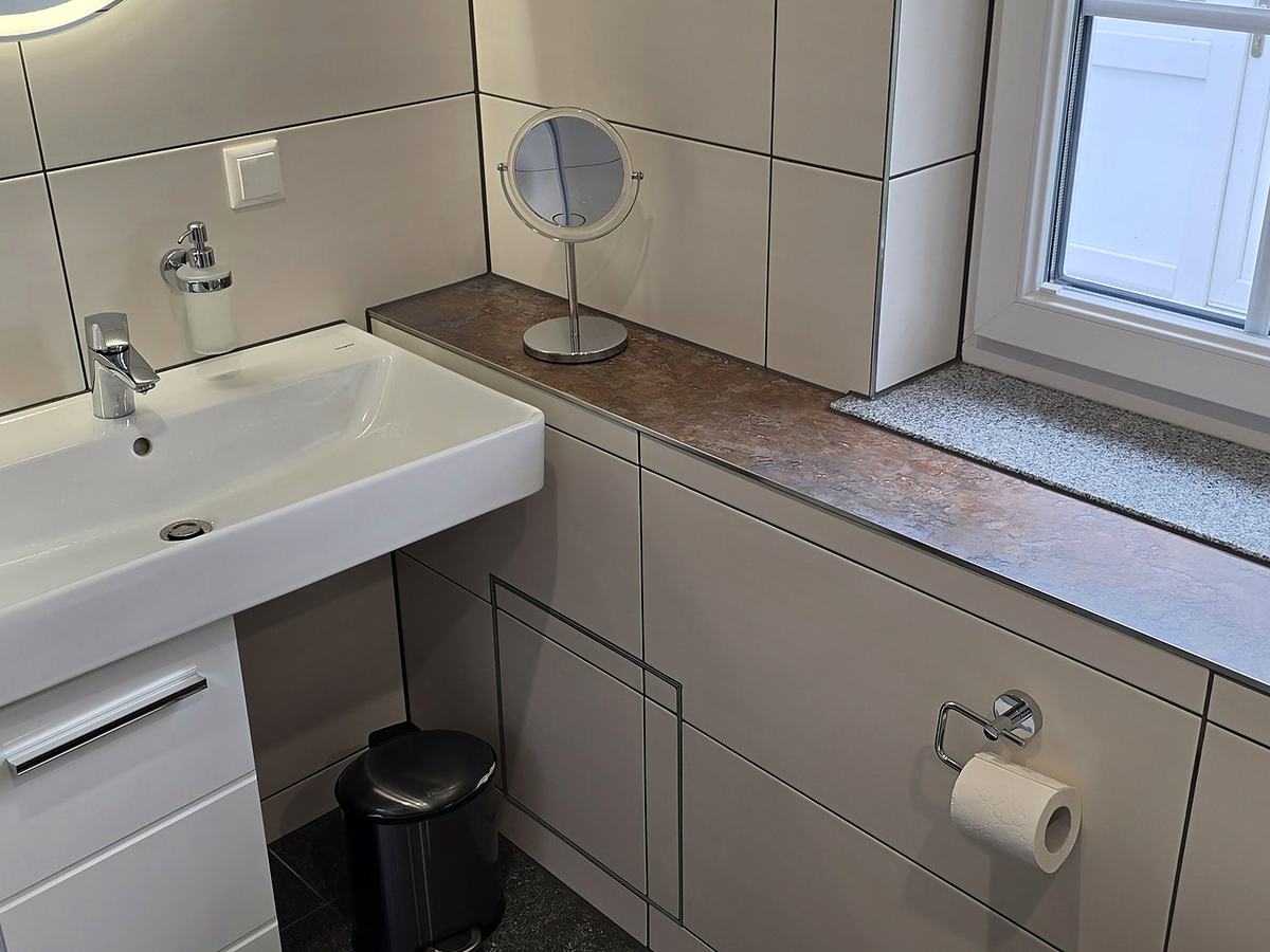 The large bathroom, basin